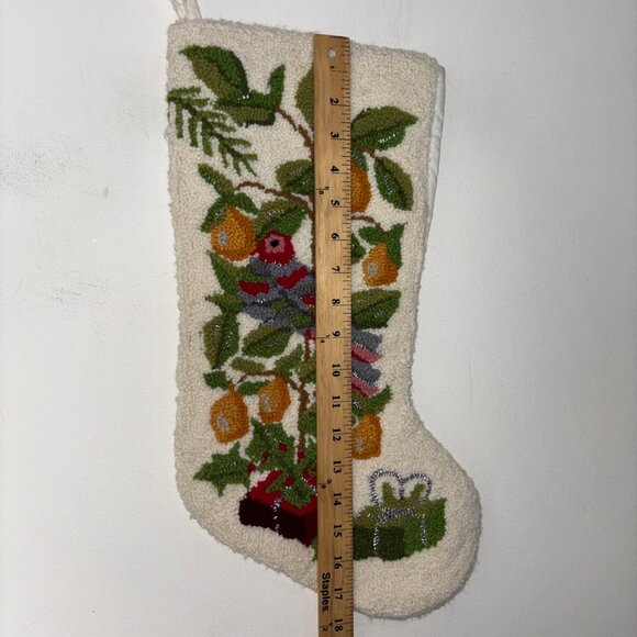Partridge In A Pear Tree Latch Hook Christmas Stocking 17" Wool Face - Picture 4 of 8